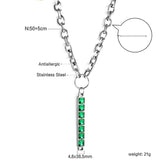 Rectangular Pendant with 7 Green Diamonds Necklace 50+5cm