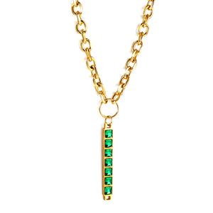 Collier Pendentif Rectangulaire avec 7 Diamants Verts 50+5cm