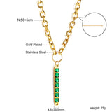 Rectangular Pendant with 7 Green Diamonds Necklace 50+5cm