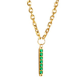 Rectangular Pendant with 7 Green Diamonds Necklace 50+5cm