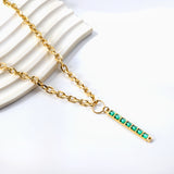 Rectangular Pendant with 7 Green Diamonds Necklace 50+5cm