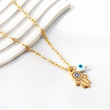 Palm Pendant with White Diamonds + Blue Cat Eye Necklace 45+5cm