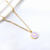 Collier Pendentif Rond Bleu avec Motif Eclair 45+5cm