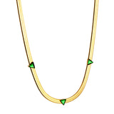 3 Triangle Green Diamond Pendant Necklace 41+5cm Gold Color