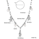 Collier pendentif coquillage + 2 étoiles de mer avec 4 perles blanches 45+5cm