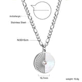 Collier rond avec coquillage blanc demi-rond et pendentif diamant 50 + 5 cm