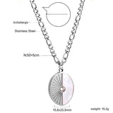 Oval with Half White Shell with Diamond Pendant Necklace 50+5cm