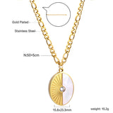 Oval with Half White Shell with Diamond Pendant Necklace 50+5cm