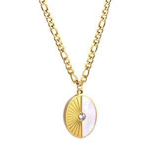 Oval with Half White Shell with Diamond Pendant Necklace 50+5cm