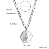 Hexagonal with half white shell with diamonds pendant necklace 50+5cm