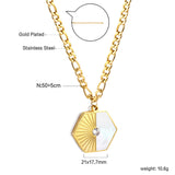 Hexagonal with half white shell with diamonds pendant necklace 50+5cm