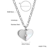 Heart with Half White Shell with Diamonds Pendant Necklace 50+5cm