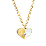 Heart with Half White Shell with Diamonds Pendant Necklace 50+5cm