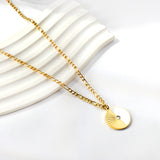 Round with Half Round White Shell with Diamond Pendant Necklace 50+5cm