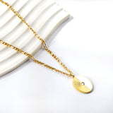 Oval with Half White Shell with Diamond Pendant Necklace 50+5cm