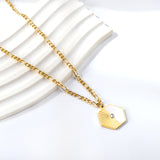 Hexagonal with half white shell with diamonds pendant necklace 50+5cm