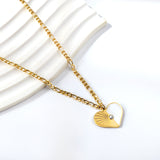 Heart with Half White Shell with Diamonds Pendant Necklace 50+5cm