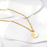 Round with Half Round White Shell with Diamond Pendant Necklace 50+5cm