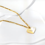 Heart with Half White Shell with Diamonds Pendant Necklace 50+5cm