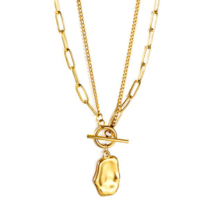 Gold Long Alien Pendant + Matching Chain Double Chain 43cm