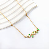 Leaf Mixed Colour Diamond Pendant Necklace 45+5cm