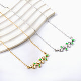 Leaf Mixed Colour Diamond Pendant Necklace 45+5cm