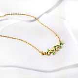 Leaf Mixed Colour Diamond Pendant Necklace 45+5cm