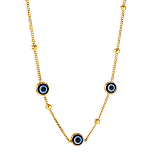 Three Blue Cat's Eye Pendant Necklace 45+5cm