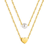 Heart + White Pearl Pendant Double Chain 43+40cm