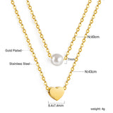 Heart + White Pearl Pendant Double Chain 43+40cm