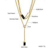 2 rectangular black oil drops + 1 long square box + white diamond pendant double chain 50+45+5cm