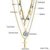 4 globes oculaires bleus + 4 croix + pendentif grand globe oculaire triple chaîne 55+43+40+5cm