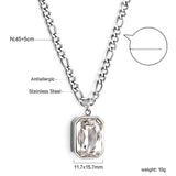 Rectangular Pendant with White Diamonds Necklace 45+5cm