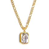 Rectangular Pendant with White Diamonds Necklace 45+5cm