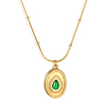 Long Round Pendant with Green Diamonds Necklace 42+5cm