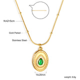 Long Round Pendant with Green Diamonds Necklace 42+5cm