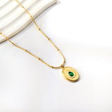 Long Round Pendant with Green Diamonds Necklace 42+5cm