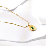 Long Round Pendant with Green Diamonds Necklace 42+5cm