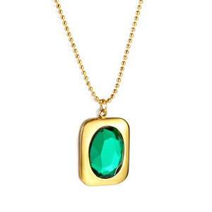 Rectangle Pendant with Green Diamonds Necklace 40+5cm