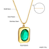 Rectangle Pendant with Green Diamonds Necklace 40+5cm