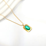 Rectangle Pendant with Green Diamonds Necklace 40+5cm