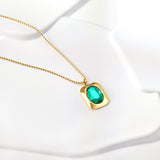 Rectangle Pendant with Green Diamonds Necklace 40+5cm