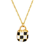 Plaid black and white bag pendant necklace 40+5cm