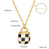 Plaid black and white bag pendant necklace 40+5cm