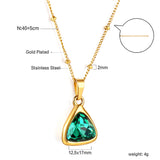 Triangle Pendant with Green Diamonds + Bead Chain Necklace 40+5cm