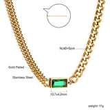 Rectangle Pendant with Green Diamonds Necklace 40+5cm