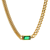 Rectangle Pendant with Green Diamonds Necklace 40+5cm