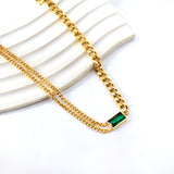 Rectangle Pendant with Green Diamonds Necklace 40+5cm