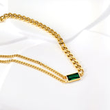 Rectangle Pendant with Green Diamonds Necklace 40+5cm