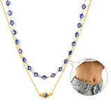 54 blue cat's eye chain + blue eye pendant double waist chain 80+75+25cm